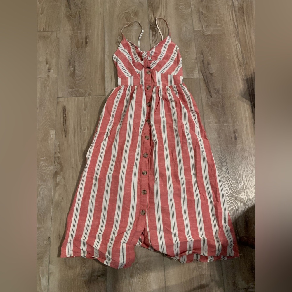 Linen/cotton midi striped dress